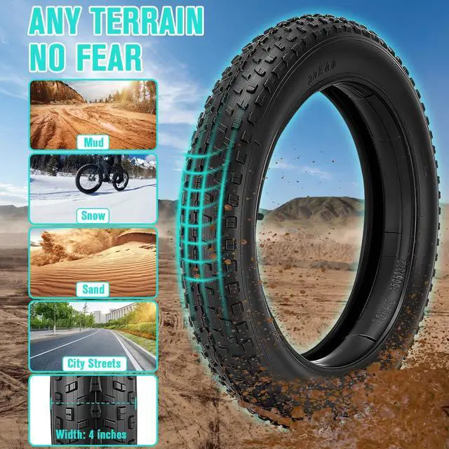 Alt view image 4 of 7 - 20/26x4.0 Fat Tire for Ebike and MTB, High-Performance 26/20x4.0 Fat Tires Set with 20x4 Tire Tube Puncture Proof, Heavy Duty 20x4 Bike Tires Durable All-Terrain