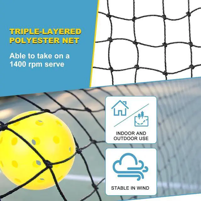 Alt view image 4 of 7 - Pickleball Net with Ball Collector, Wheels, 22FT & 11FT Size | Portable 2-in-1 Pickle ball Net with Carry Bag, Steady Metal Frame for Outdoor Indoor Backyards, Driveway