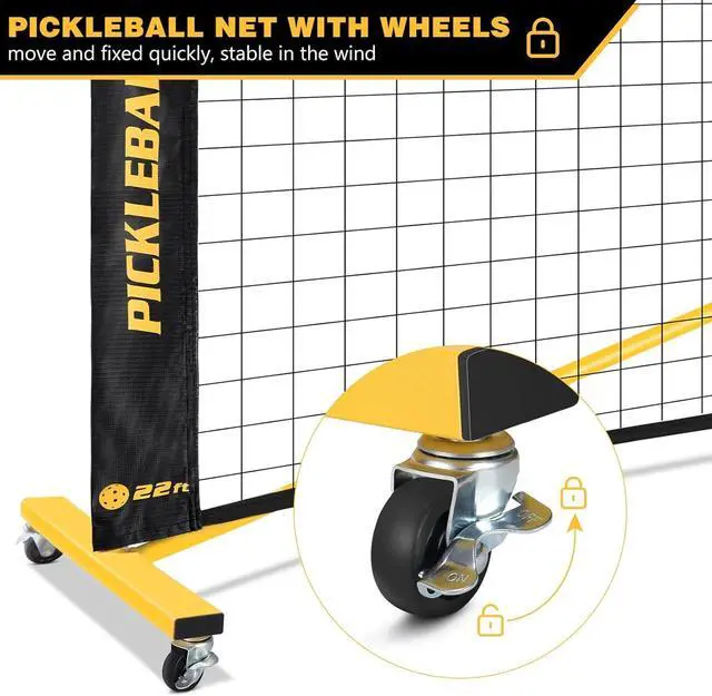 Alt view image 3 of 7 - Pickleball Net with Ball Collector, Wheels, 22FT & 11FT Size | Portable 2-in-1 Pickle ball Net with Carry Bag, Steady Metal Frame for Outdoor Indoor Backyards, Driveway