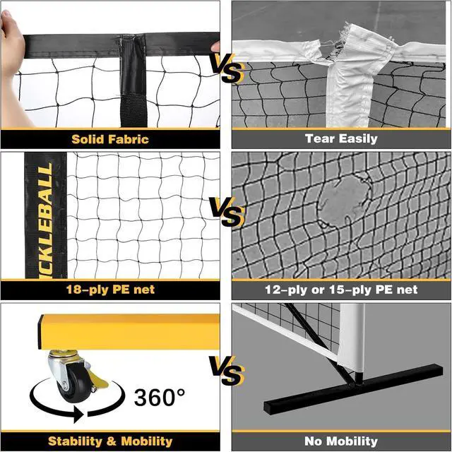 Alt view image 5 of 7 - Pickleball Net with Ball Collector, Wheels, 22FT & 11FT Size | Portable 2-in-1 Pickle ball Net with Carry Bag, Steady Metal Frame for Outdoor Indoor Backyards, Driveway