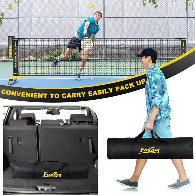 Alt view image 6 of 7 - Pickleball Net with Ball Collector, Wheels, 22FT & 11FT Size | Portable 2-in-1 Pickle ball Net with Carry Bag, Steady Metal Frame for Outdoor Indoor Backyards, Driveway