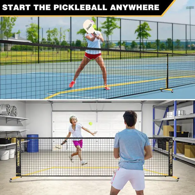 Alt view image 7 of 7 - Pickleball Net with Ball Collector, Wheels, 22FT & 11FT Size | Portable 2-in-1 Pickle ball Net with Carry Bag, Steady Metal Frame for Outdoor Indoor Backyards, Driveway