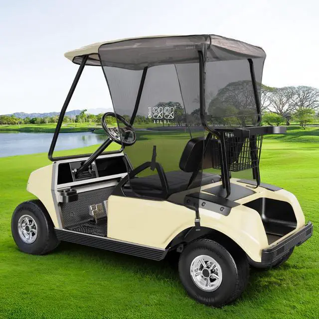 Main image of Golf Cart Sun Shade Cover for Club Car DS Precedent and EZGO TXT RXV, UV Heat Resistant Sunshade Curtain-Beige with Black