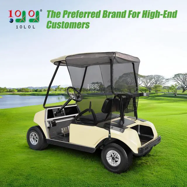Alt view image 2 of 7 - Golf Cart Sun Shade Cover for Club Car DS Precedent and EZGO TXT RXV, UV Heat Resistant Sunshade Curtain-Beige with Black