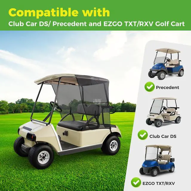 Alt view image 3 of 7 - Golf Cart Sun Shade Cover for Club Car DS Precedent and EZGO TXT RXV, UV Heat Resistant Sunshade Curtain-Beige with Black