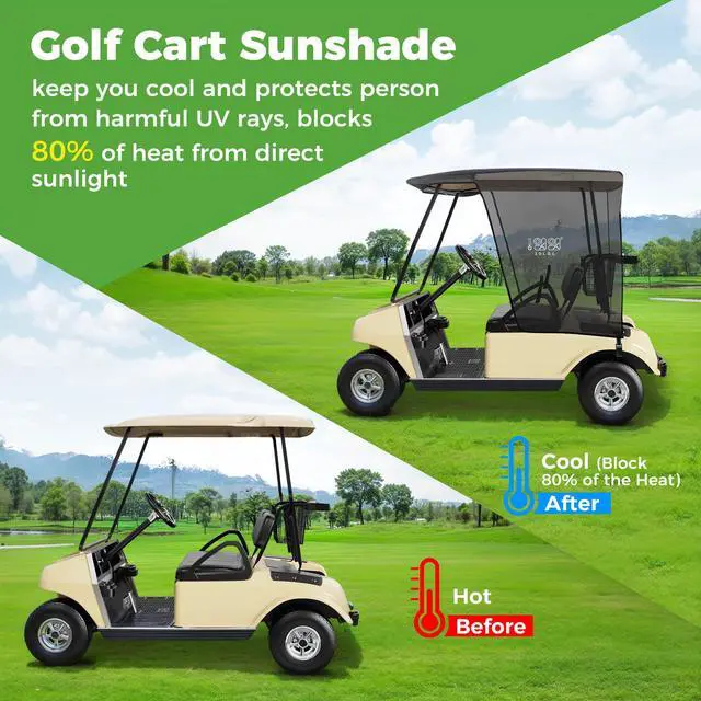 Alt view image 4 of 7 - Golf Cart Sun Shade Cover for Club Car DS Precedent and EZGO TXT RXV, UV Heat Resistant Sunshade Curtain-Beige with Black