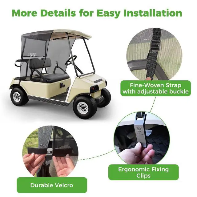 Alt view image 6 of 7 - Golf Cart Sun Shade Cover for Club Car DS Precedent and EZGO TXT RXV, UV Heat Resistant Sunshade Curtain-Beige with Black
