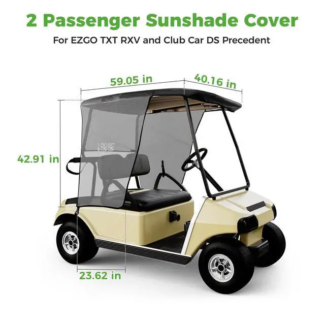 Alt view image 7 of 7 - Golf Cart Sun Shade Cover for Club Car DS Precedent and EZGO TXT RXV, UV Heat Resistant Sunshade Curtain
