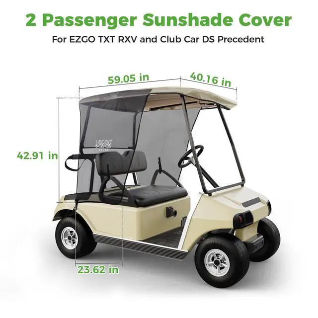 Alt view image 7 of 7 - Golf Cart Sun Shade Cover for Club Car DS Precedent and EZGO TXT RXV, UV Heat Resistant Sunshade Curtain-Beige with Black