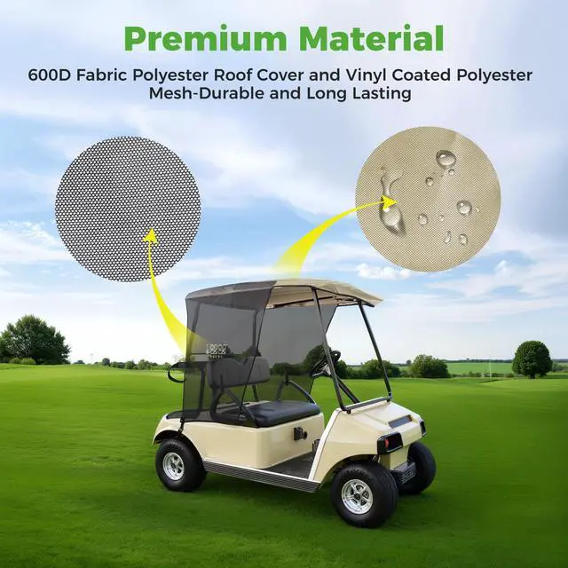 Alt view image 5 of 7 - Golf Cart Sun Shade Cover for Club Car DS Precedent and EZGO TXT RXV, UV Heat Resistant Sunshade Curtain-Beige with Black