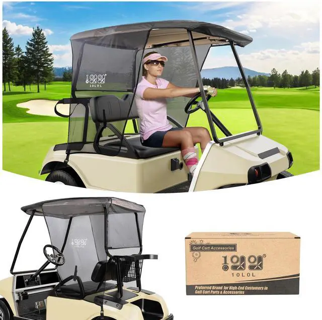 Main image of 2 Passenger Golf Cart Sun Shade Cover for EZGO TXT RXV & Club Car DS Precedent Tempo, UV Heat Blocking Polyester Mesh Canopy Cover, Durable & Easy Install (Roof Size:59" L X 41" W)