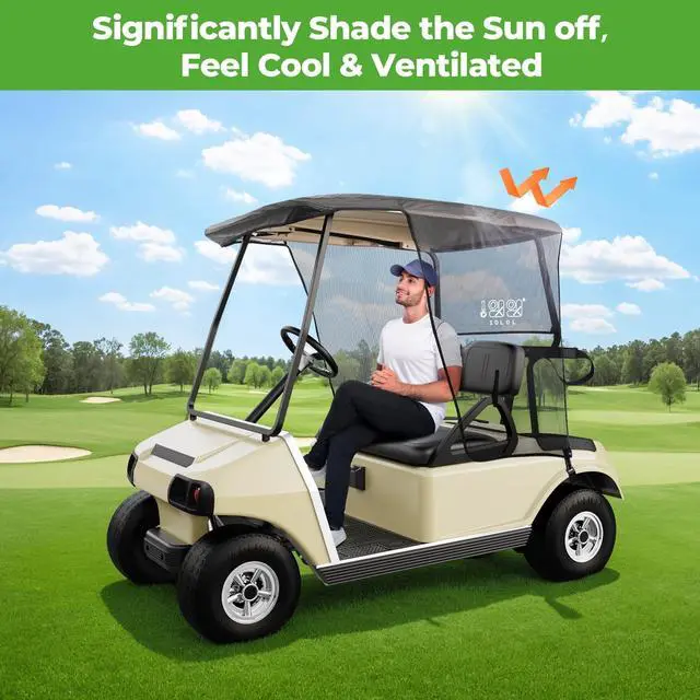 Alt view image 4 of 7 - 2 Passenger Golf Cart Sun Shade Cover for EZGO TXT RXV & Club Car DS Precedent Tempo, UV Heat Blocking Polyester Mesh Canopy Cover, Durable & Easy Install (Roof Size:59" L X 41" W)