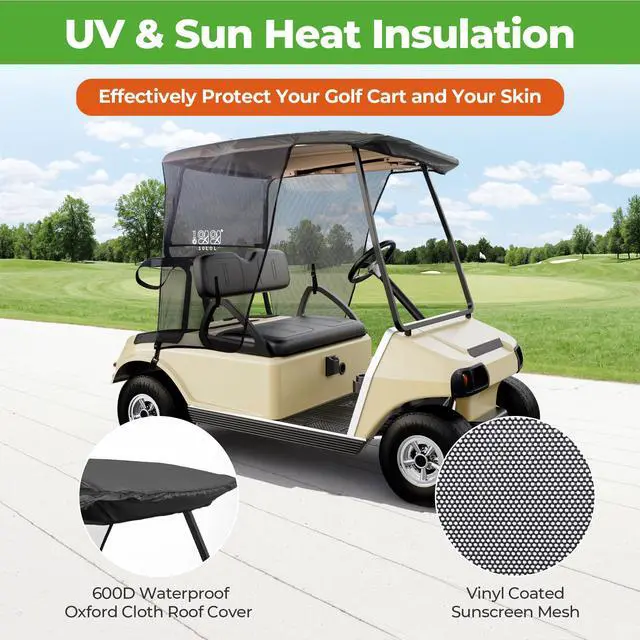 Alt view image 5 of 7 - 2 Passenger Golf Cart Sun Shade Cover for EZGO TXT RXV & Club Car DS Precedent Tempo, UV Heat Blocking Polyester Mesh Canopy Cover, Durable & Easy Install (Roof Size:59" L X 41" W)