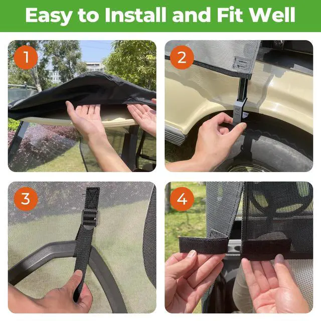 Alt view image 6 of 7 - 2 Passenger Golf Cart Sun Shade Cover for EZGO TXT RXV & Club Car DS Precedent Tempo, UV Heat Blocking Polyester Mesh Canopy Cover, Durable & Easy Install (Roof Size:59" L X 41" W)