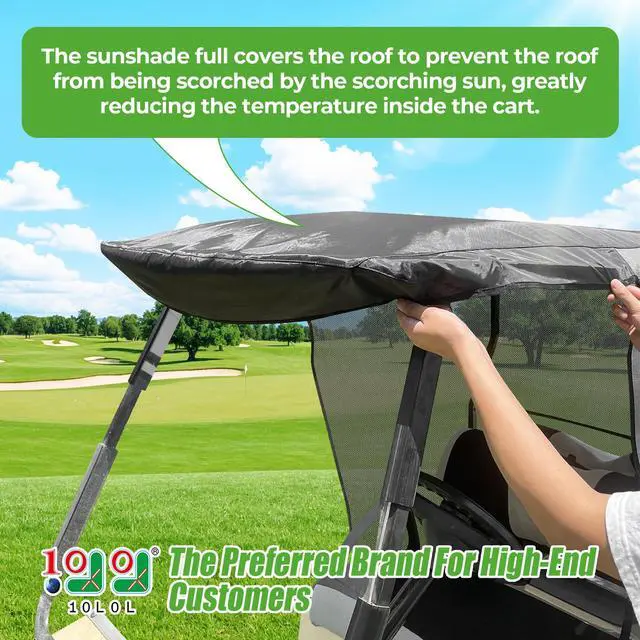 Alt view image 7 of 7 - 2 Passenger Golf Cart Sun Shade Cover for EZGO TXT RXV & Club Car DS Precedent Tempo, UV Heat Blocking Polyester Mesh Canopy Cover, Durable & Easy Install (Roof Size:59" L X 41" W)