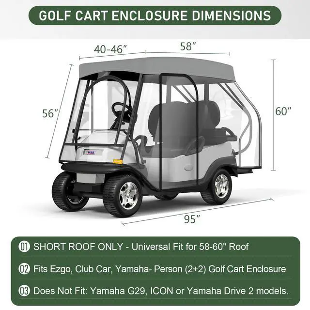 Alt view image 2 of 7 - Golf Cart Enclosure - 2+2 Drivable Rain Cover for EZGO, Club Car - Durable Door Zipper, 4-Sided Clear Windows (4 Seater)