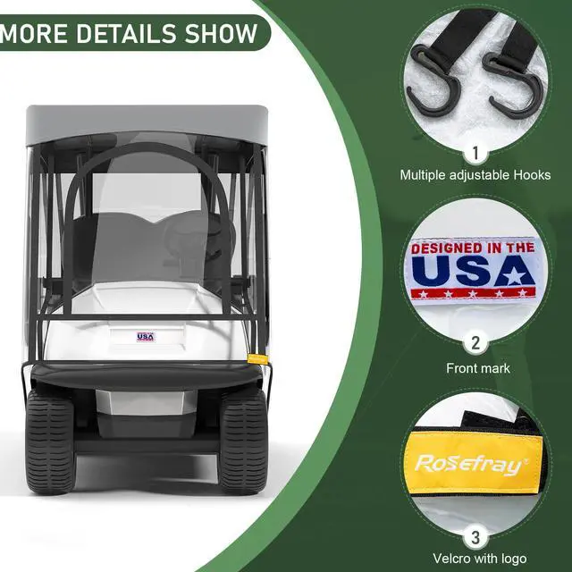 Alt view image 4 of 7 - Golf Cart Enclosure - 2+2 Drivable Rain Cover for EZGO, Club Car - Durable Door Zipper, 4-Sided Clear Windows (4 Seater)