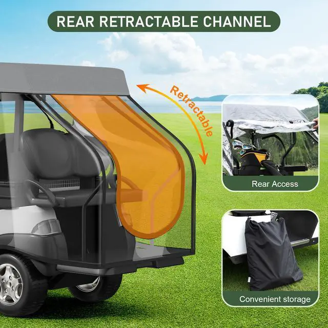 Alt view image 5 of 7 - Golf Cart Enclosure - 2+2 Drivable Rain Cover for EZGO, Club Car - Durable Door Zipper, 4-Sided Clear Windows (4 Seater)