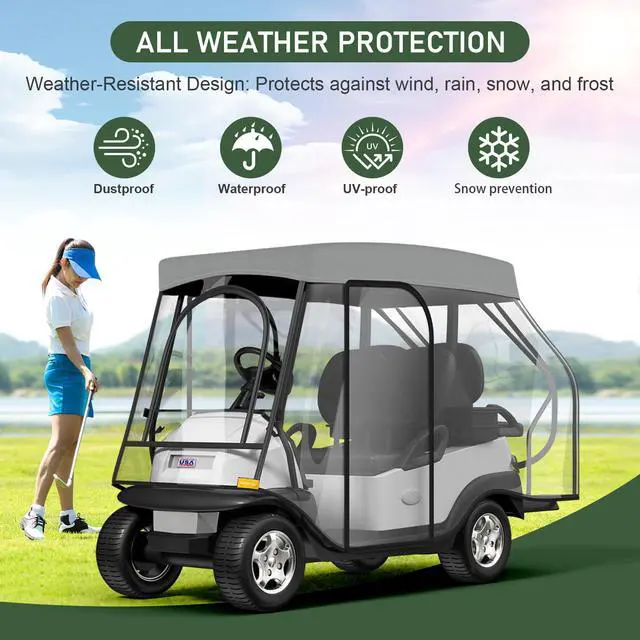 Alt view image 6 of 7 - Golf Cart Enclosure - 2+2 Drivable Rain Cover for EZGO, Club Car - Durable Door Zipper, 4-Sided Clear Windows (4 Seater)