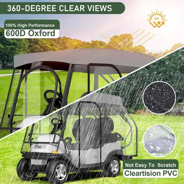 Alt view image 7 of 7 - Golf Cart Enclosure - 2+2 Drivable Rain Cover for EZGO, Club Car - Durable Door Zipper, 4-Sided Clear Windows (4 Seater)