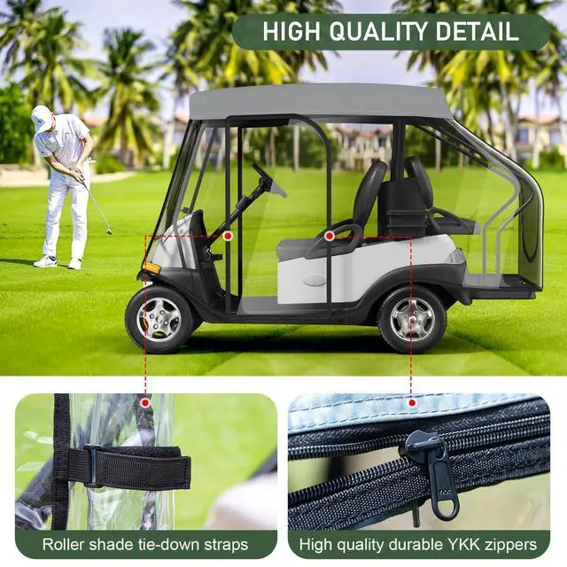 Alt view image 3 of 7 - Golf Cart Enclosure - 2+2 Drivable Rain Cover for EZGO, Club Car - Durable Door Zipper, 4-Sided Clear Windows (4 Seater)