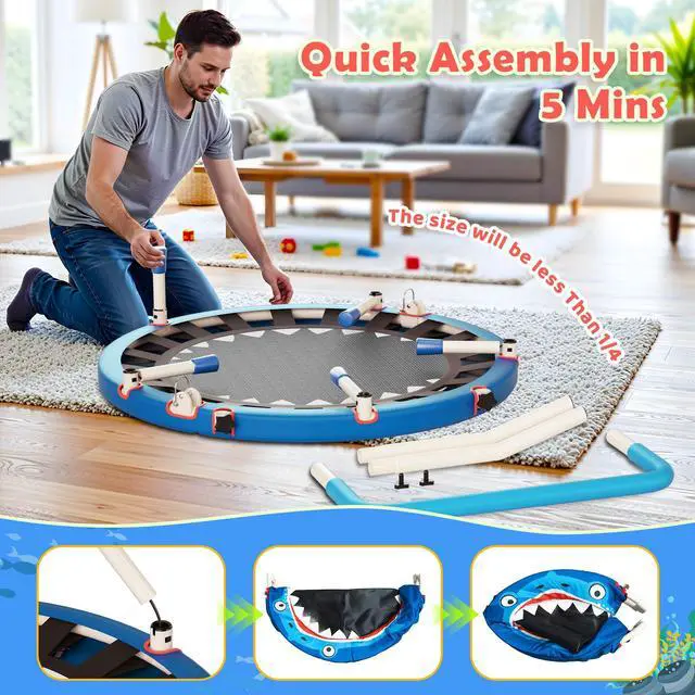 Alt view image 4 of 7 - 36-Inch Toddler Trampoline with Foam Handle, 3FT Foldable Mini Rebounder | ASTM & CPSIA Certified, KidsTrampoline with Adjustable Bar, 100 lbs Capacity, Quiet Elastic Bands, Indoor Outdoor & Ages 3-6