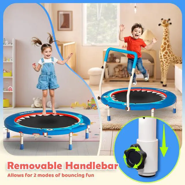Alt view image 7 of 7 - 36-Inch Toddler Trampoline with Foam Handle, 3FT Foldable Mini Rebounder | ASTM & CPSIA Certified, KidsTrampoline with Adjustable Bar, 100 lbs Capacity, Quiet Elastic Bands, Indoor Outdoor & Ages 3-6