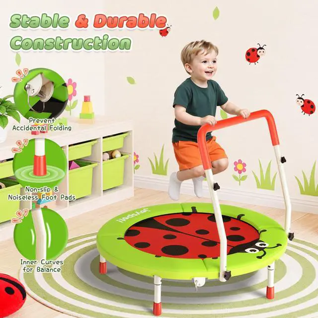Alt view image 2 of 7 - 36-Inch Toddler Trampoline with Foam Handle, 3FT Foldable Mini Rebounder | ASTM & CPSIA Certified, KidsTrampoline with Adjustable Bar, 100 lbs Capacity, Quiet Elastic Bands, Indoor Outdoor & Ages 3-6