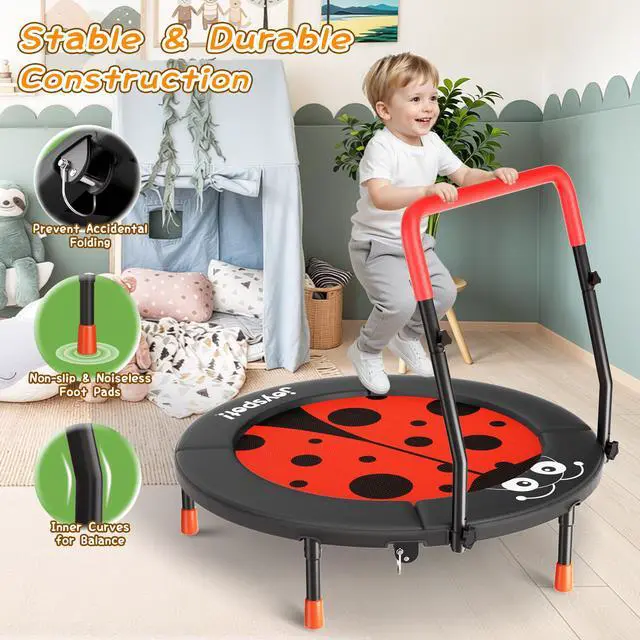 Alt view image 2 of 7 - 36-Inch Toddler Trampoline with Foam Handle, 3FT Foldable Mini Rebounder | ASTM & CPSIA Certified, KidsTrampoline with Adjustable Bar, 100 lbs Capacity, Quiet Elastic Bands, Indoor Outdoor & Ages 3-6