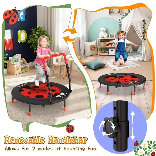 Alt view image 7 of 7 - 36-Inch Toddler Trampoline with Foam Handle, 3FT Foldable Mini Rebounder | ASTM & CPSIA Certified, KidsTrampoline with Adjustable Bar, 100 lbs Capacity, Quiet Elastic Bands, Indoor Outdoor & Ages 3-6