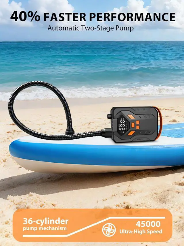 Alt view image 2 of 7 - Electric Paddle Board Pump, 20PSI Portable Rechargeable SUP Air Pump, Dual Stage Inflation & Deflation, Auto-Off Air Compressor for Stand Up Paddle Boards, Surfing Kite, Tent, Boat, Kayaks