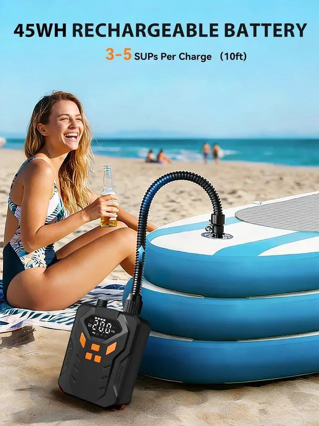 Alt view image 3 of 7 - Electric Paddle Board Pump, 20PSI Portable Rechargeable SUP Air Pump, Dual Stage Inflation & Deflation, Auto-Off Air Compressor for Stand Up Paddle Boards, Surfing Kite, Tent, Boat, Kayaks