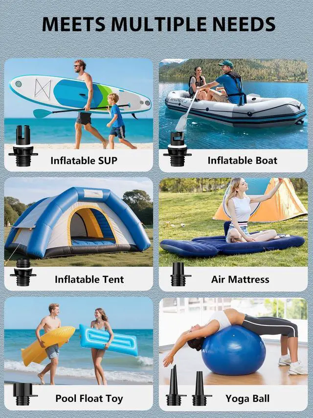 Alt view image 7 of 7 - Electric Paddle Board Pump, 20PSI Portable Rechargeable SUP Air Pump, Dual Stage Inflation & Deflation, Auto-Off Air Compressor for Stand Up Paddle Boards, Surfing Kite, Tent, Boat, Kayaks