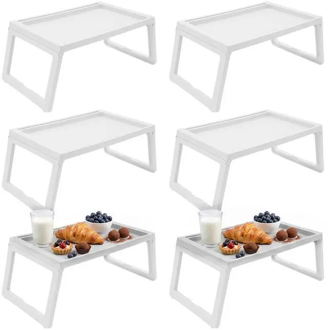 Main image of 6 Pack Bed Tray Tables Breakfast Trays Serving Tray, Foldable Food Tray for Bed, Bed Laptap Desk with Phone Slots for Sofa Bed Eating Studying Working, White