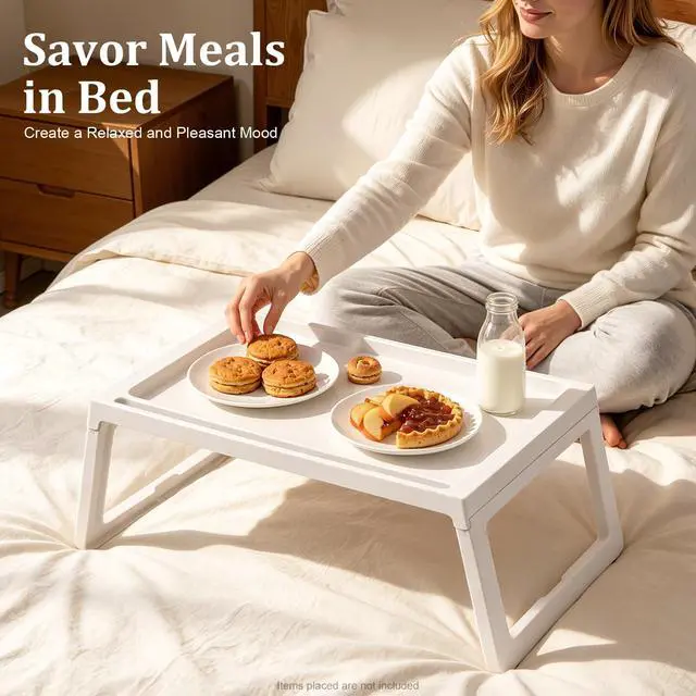Alt view image 4 of 7 - 6 Pack Bed Tray Tables Breakfast Trays Serving Tray, Foldable Food Tray for Bed, Bed Laptap Desk with Phone Slots for Sofa Bed Eating Studying Working, White