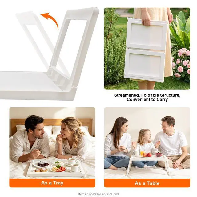 Alt view image 6 of 7 - 6 Pack Bed Tray Tables Breakfast Trays Serving Tray, Foldable Food Tray for Bed, Bed Laptap Desk with Phone Slots for Sofa Bed Eating Studying Working, White