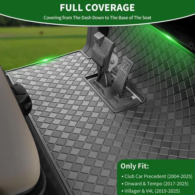 Alt view image 2 of 7 - Golf Cart Floor Liner Mat 8mm Thick Rubber Full Coverage Fit for Club Car Precedent 2004-2025 / Onward & Tempo 2017-2025 / Villager & V4L 2019-2025 Carts Upgraded Non-Slip Mats Replacement