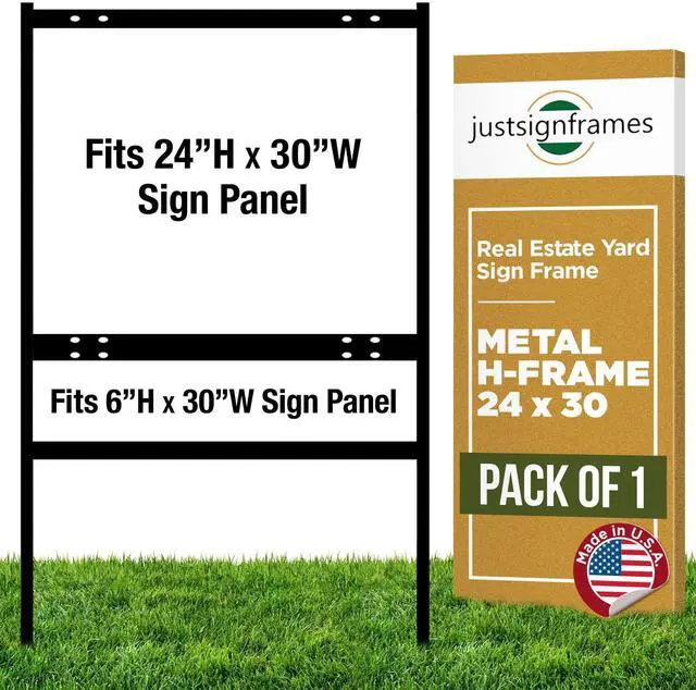 Main image of Real Estate Metal Yard Sign H-Frame with Rider (Pack of 1) - Open House Signs for Real Estate - Yard Sign Stand & Real Estate Sign Holder - 24 x 30 Slide-In with Rider