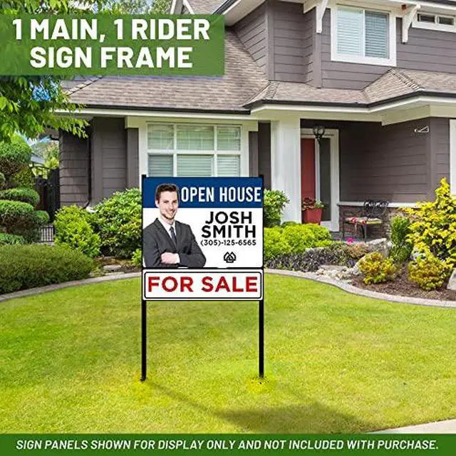 Alt view image 5 of 6 - Real Estate Metal Yard Sign H-Frame with Rider (Pack of 1) - Open House Signs for Real Estate - Yard Sign Stand & Real Estate Sign Holder - 24 x 30 Slide-In with Rider