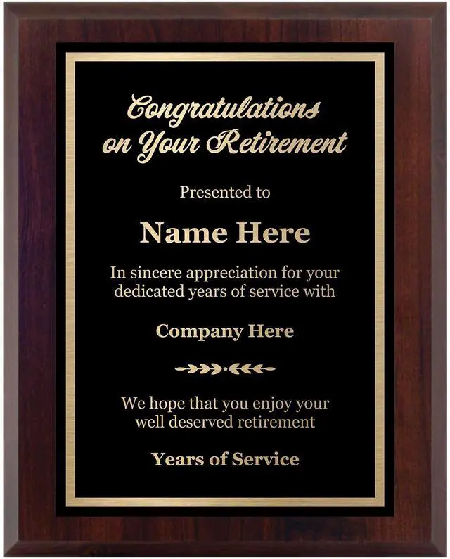 Main image of Customized Retirement Plaque Award Laser Engraved Personalized Gift Choose Your Size Customize Now! (9x12)