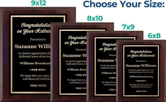 Alt view image 3 of 5 - Customized Retirement Plaque Award Laser Engraved Personalized Gift Choose Your Size Customize Now! (9x12)