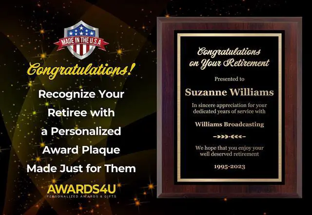 Alt view image 4 of 5 - Customized Retirement Plaque Award Laser Engraved Personalized Gift Choose Your Size Customize Now! (9x12)