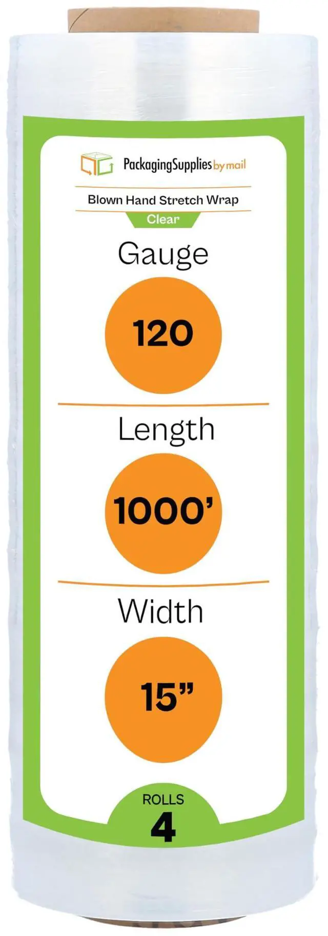 Main image of PSBM Blown Stretch Wrap, 4 Rolls 15 Inch x 1000 Feet 120 Gauge Heavy Duty Clear Plastic Wrap Industrial Strength Shrink Film for Moving, Packing & Shipping