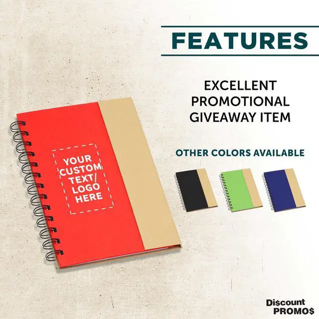 Alt view image 2 of 6 - Custom Eco Friendly Spiral Notebooks with Pens Set of 10/50/100, Personalized Bulk Pack - Perfect for School, Office, Home - Red