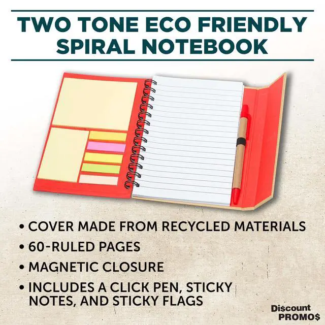 Alt view image 3 of 6 - Custom Eco Friendly Spiral Notebooks with Pens Set of 10/50/100, Personalized Bulk Pack - Perfect for School, Office, Home - Red