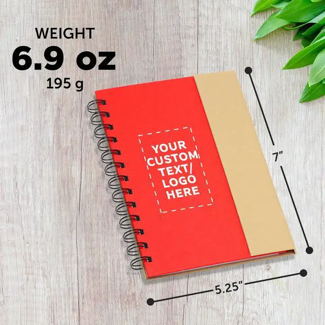 Alt view image 5 of 6 - Custom Eco Friendly Spiral Notebooks with Pens Set of 10/50/100, Personalized Bulk Pack - Perfect for School, Office, Home - Red