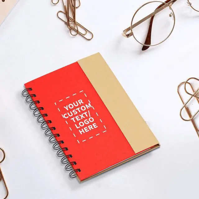 Alt view image 6 of 6 - Custom Eco Friendly Spiral Notebooks with Pens Set of 10/50/100, Personalized Bulk Pack - Perfect for School, Office, Home - Red