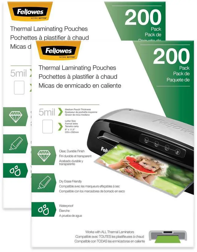 Main image of Thermal Laminating Sheets, Letter Size, 5mil 200pk 2pk, 400 Sheets, Clear, Photo Safe, Dry-Erase Friendly, Pouches Compatible with Most Thermal Laminators