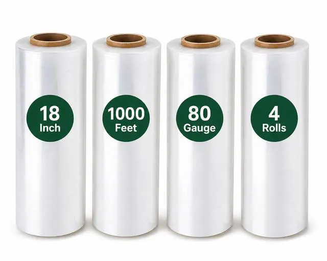 Main image of NEXUSWAY 4 Rolls 18'' Shrink Wrap for Moving - Stretch Film Pallet Wrap Roll Heavy Duty 1000 feet 80 Gauge Industrial Strength up to 800% Stretch 20 Microns for Shipping Moving Furniture