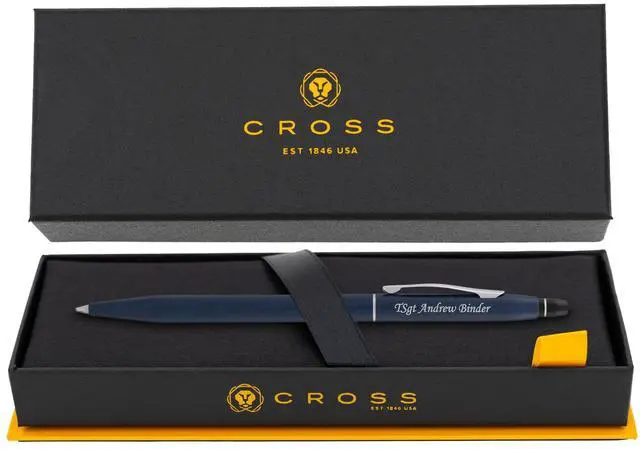 Main image of Cross Click Engraved Ballpoint Pen, Midnight Blue Powder Coat with Chrome Trim, Slender Click Action, Personalized Gift for Graduation, New Job, Career Advancement, Birthdays, Cross Gift Box Included